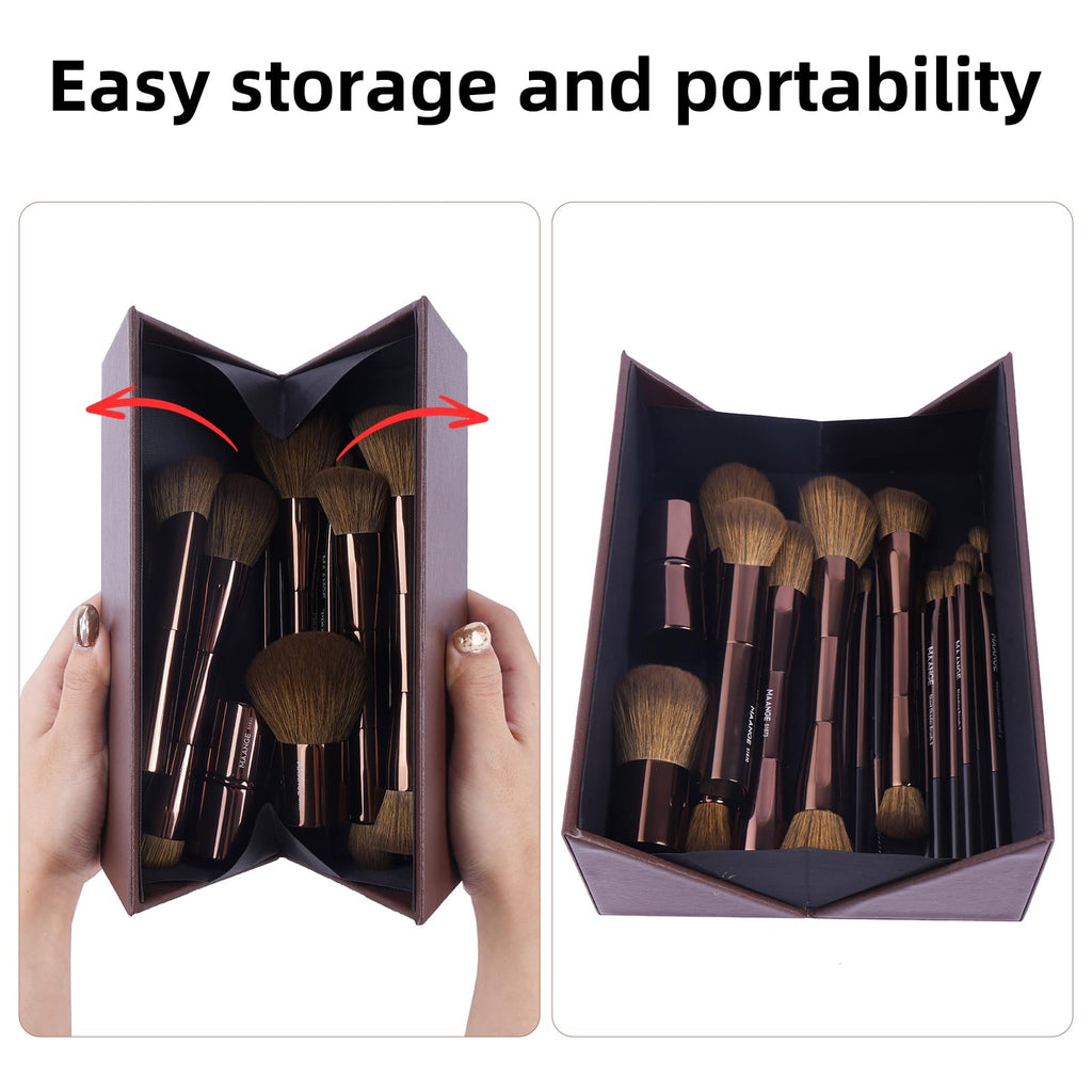 MAANGE 20 Pcs Makeup Brushes with Gift Box, Double-End Multi-functional Makeup Brushes for Blending Liquid Powder Concealer Cream Blush Buffe,CoffeeBrown