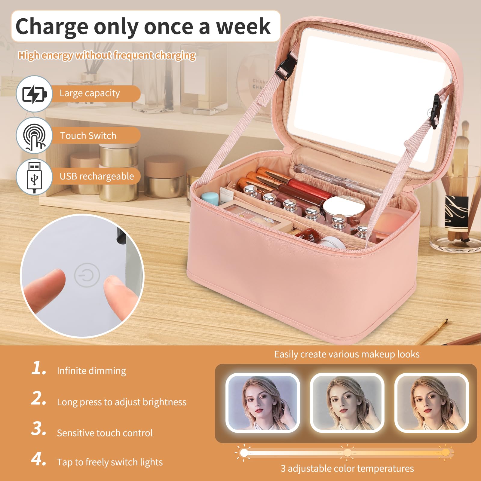 Makeup Bag, Portable Cosmetic Bag Black Make up Case Toiletry Bag | Large Capacity Travel Makeup Case Organizer for Women Toiletry Bag for Girls Traveling With Handle and Divider