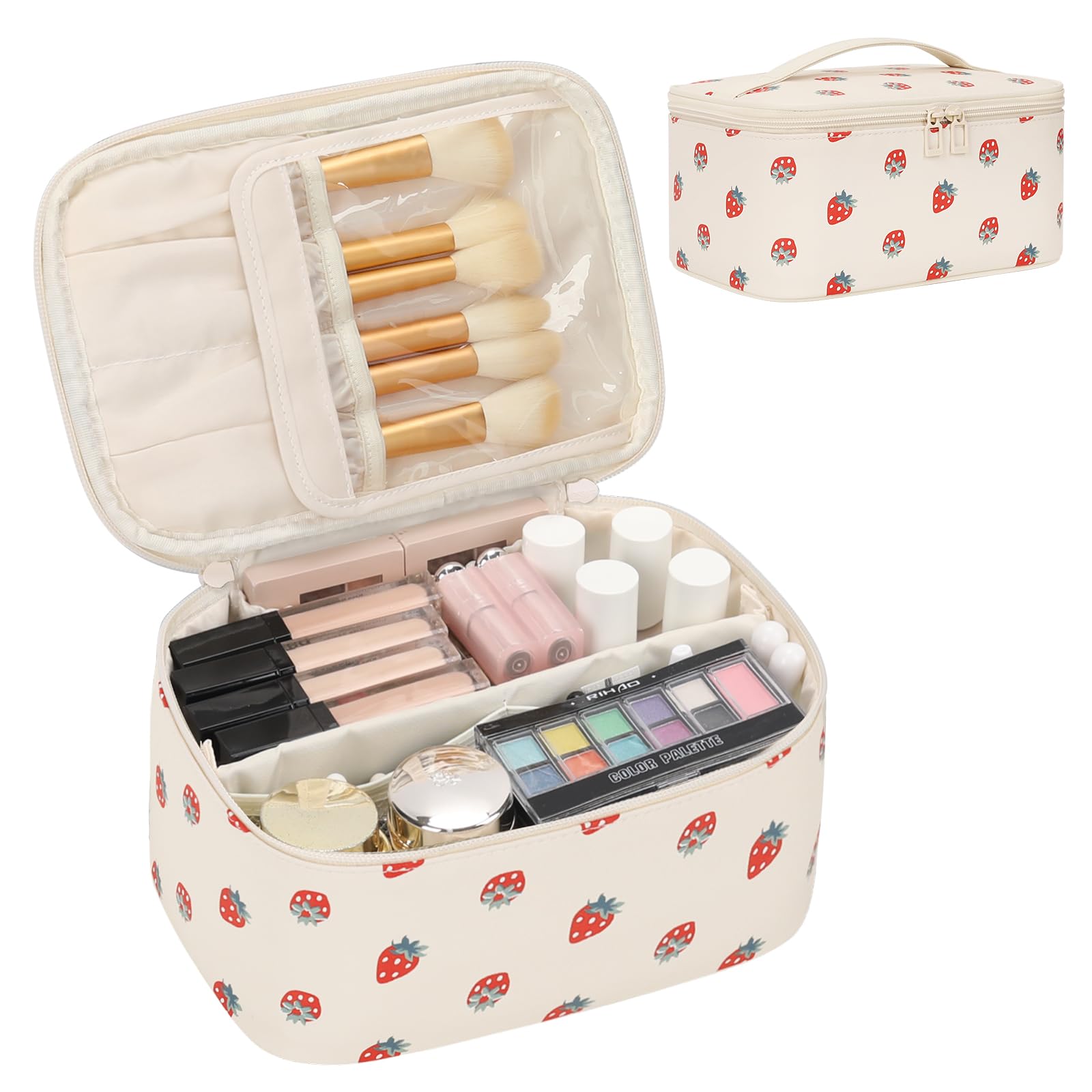 Makeup Bag, Portable Cosmetic Bag Black Make up Case Toiletry Bag | Large Capacity Travel Makeup Case Organizer for Women Toiletry Bag for Girls Traveling With Handle and Divider