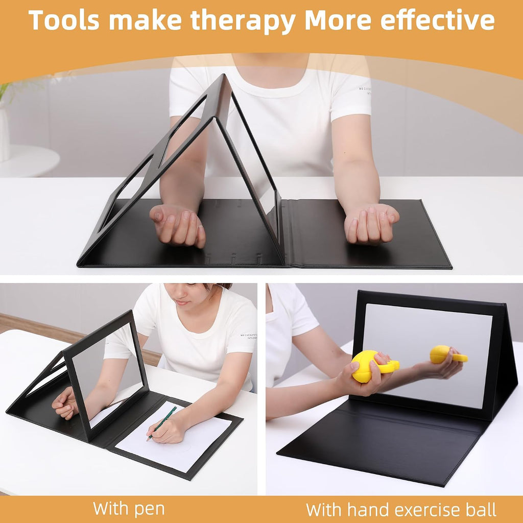 Mirror Therapy Box for Stroke Rehabilitation, Large Visual Range, Folding & Adjustable Mirror Box for Hand & Arm Exercise