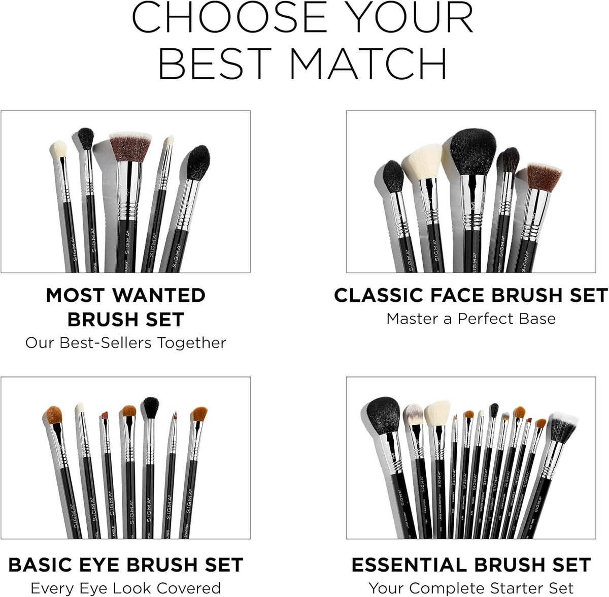 Sigma Beauty Most-Wanted Brush Set - 5-Pc Premium Face & Eye Makeup Brushes