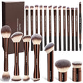 MAANGE 20 Pcs Makeup Brushes with Gift Box, Double-End Multi-functional Makeup Brushes for Blending Liquid Powder Concealer Cream Blush Buffe,CoffeeBrown