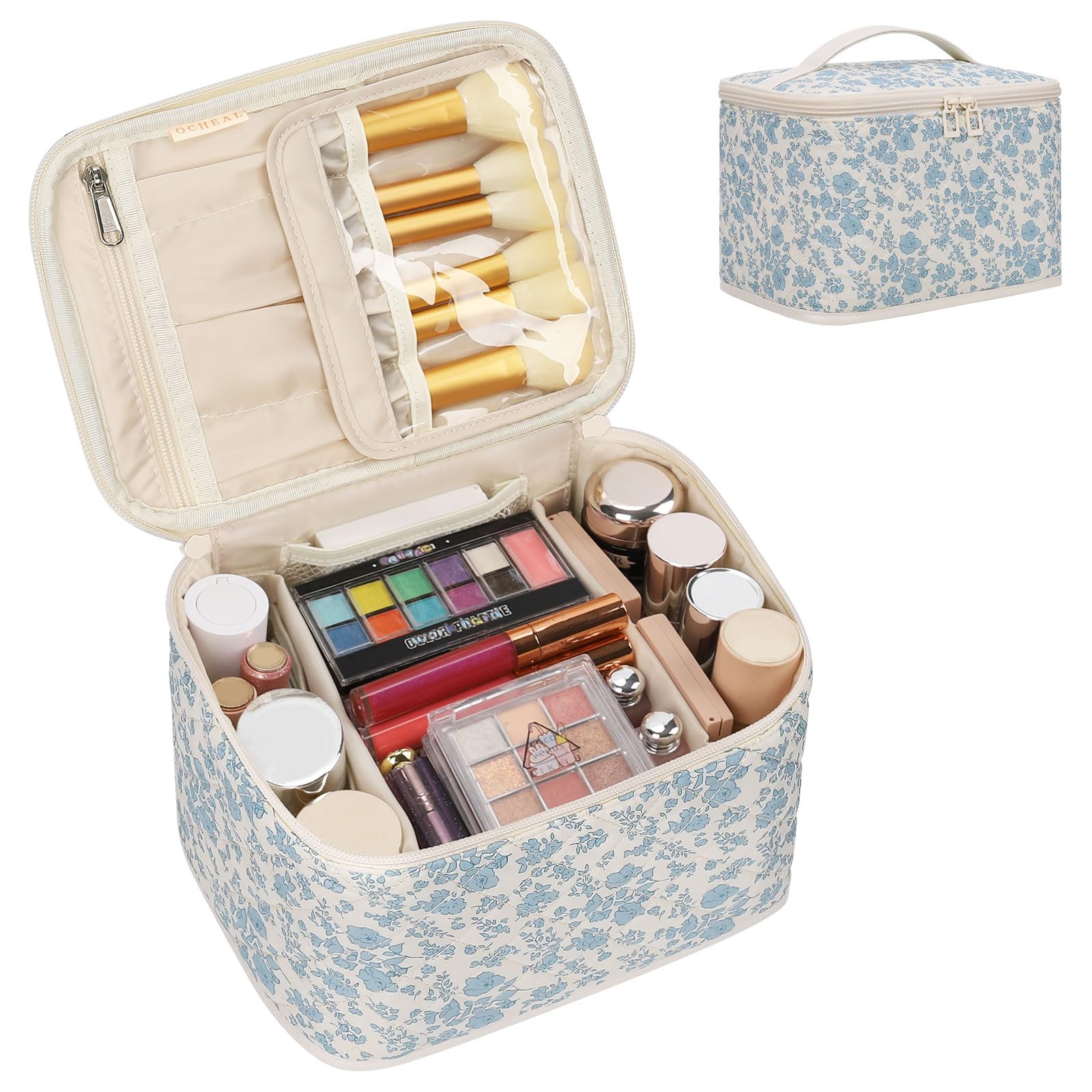 Makeup Bag, Portable Cosmetic Bag Black Make up Case Toiletry Bag | Large Capacity Travel Makeup Case Organizer for Women Toiletry Bag for Girls Traveling With Handle and Divider