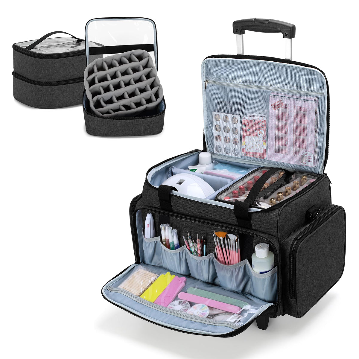 LUXJA Rolling Nail Polish Organizer Holds 90 Bottles and a UV Lamp, Gray