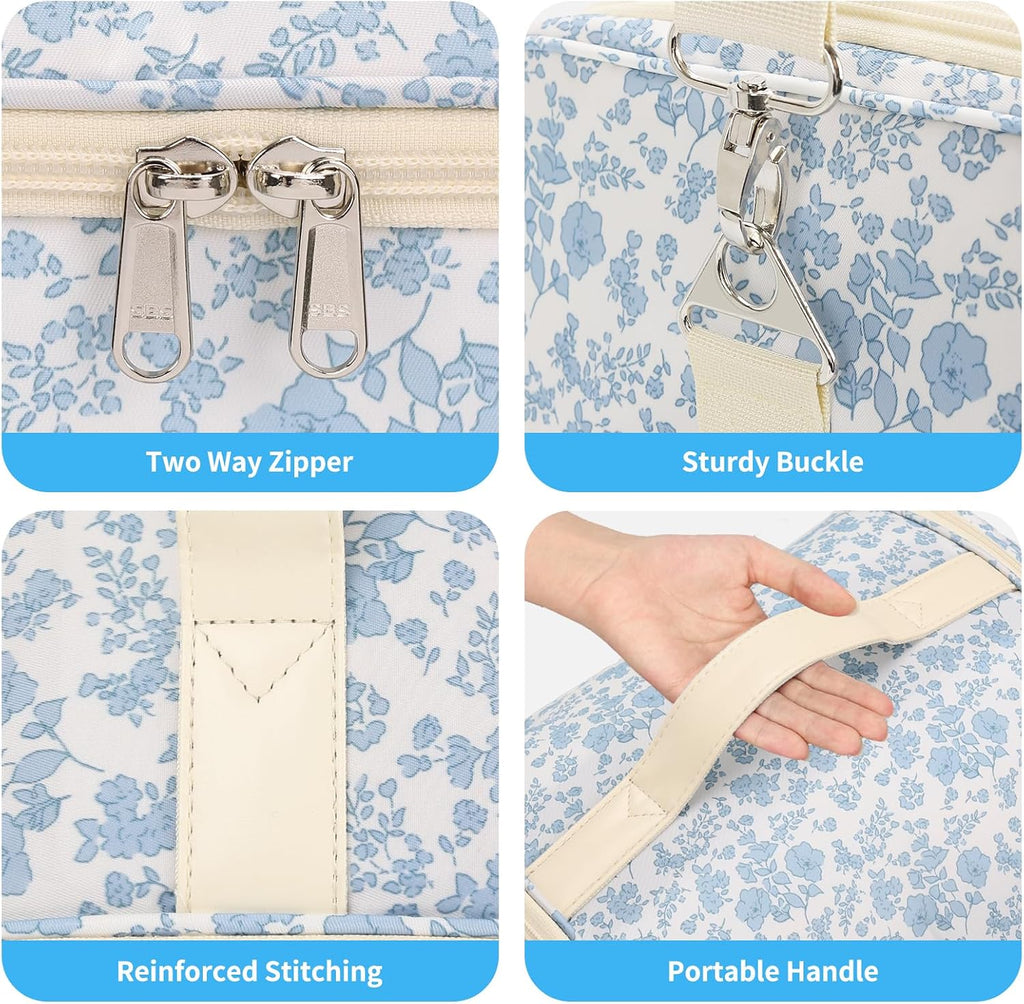 Extra Large Nail Polish Organizer Backpack, Holds 124+ Bottles & Full Size Lamp, Travel Nail Organizers and Storage Bag with 3 Removable Pouches, Portable Nail Supplies Case (Floral Blue, 124 Slots)