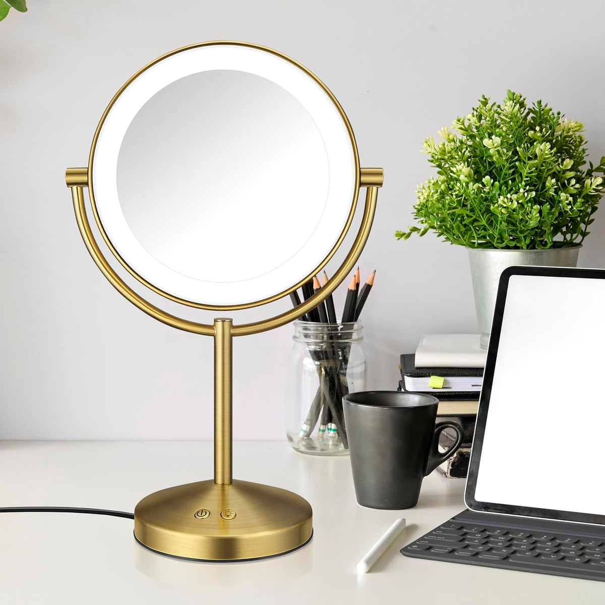 Conair LED Vanity Mirror, Double-Sided, 10x Maginification, Brushed Brass