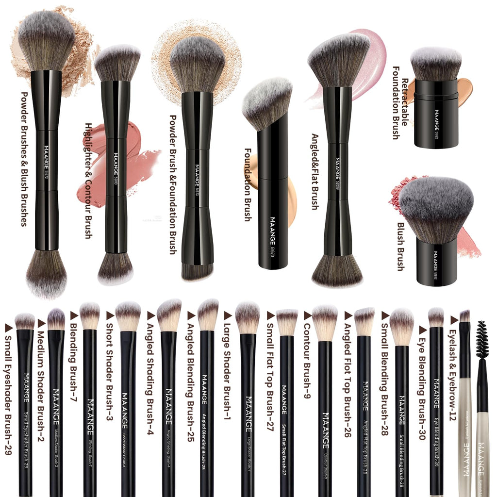 MAANGE 20 Pcs Makeup Brushes with Gift Box, Double-End Multi-functional Makeup Brushes for Blending Liquid Powder Concealer Cream Blush Buffe,CoffeeBrown