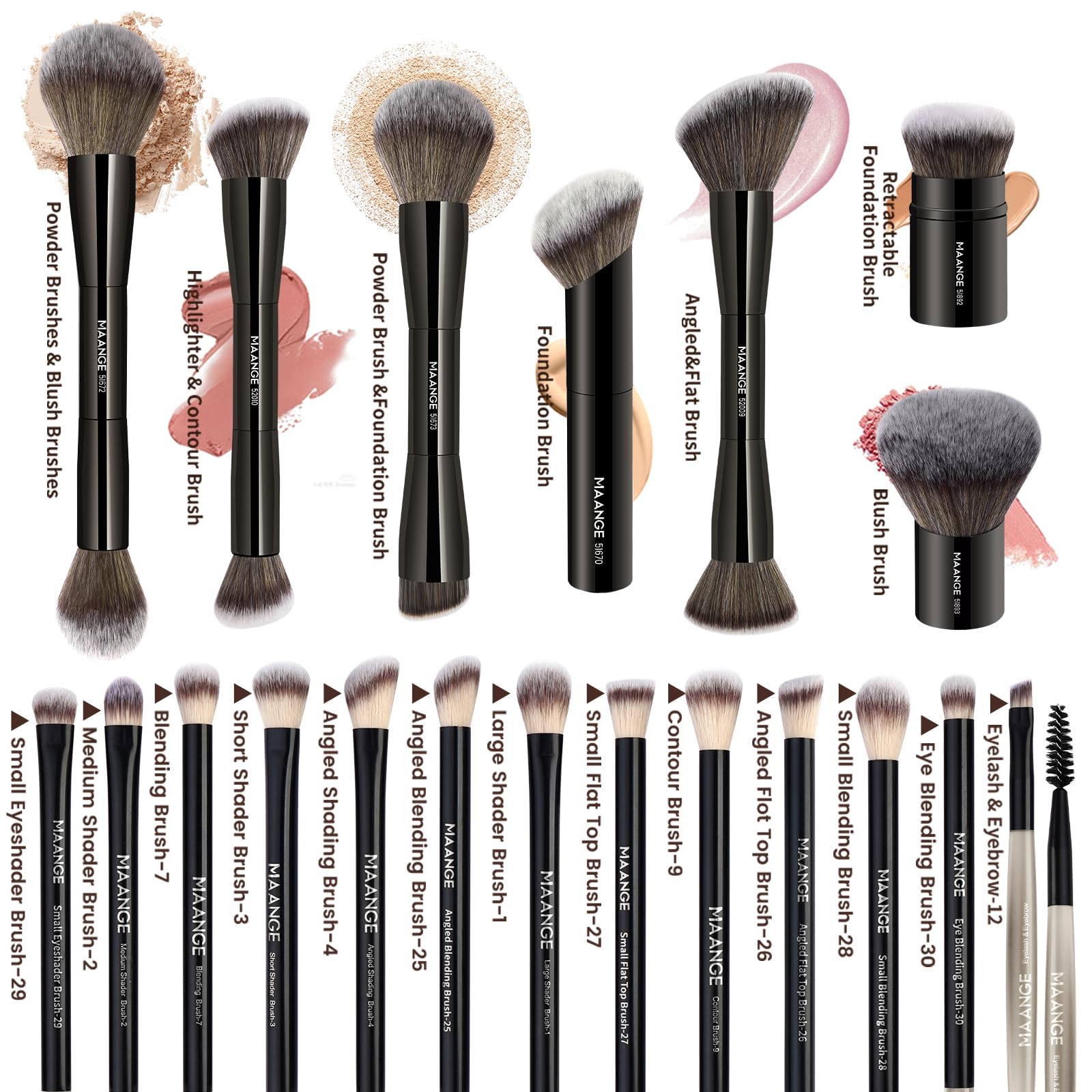 MAANGE 20 Pcs Makeup Brushes with Gift Box, Double-End Multi-functional Makeup Brushes for Blending Liquid Powder Concealer Cream Blush Buffe,CoffeeBrown