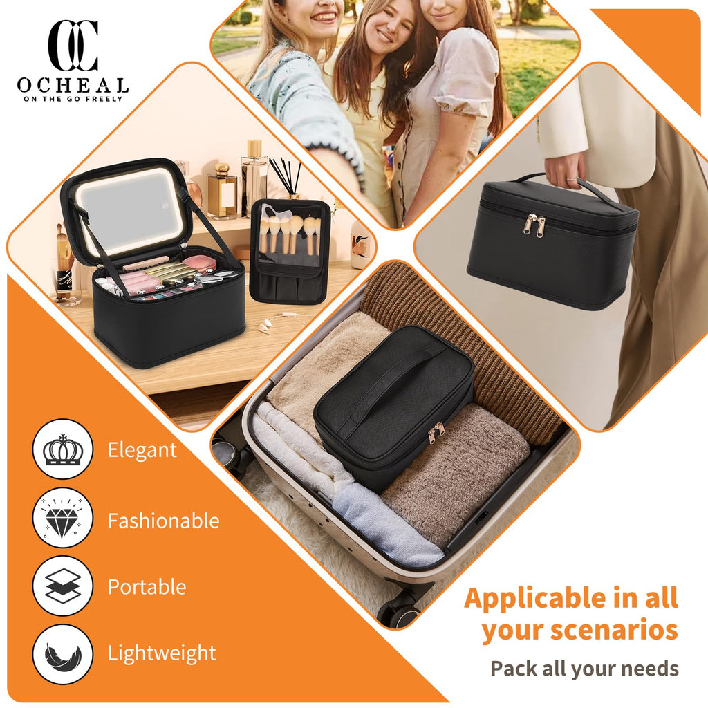 Makeup Bag, Portable Cosmetic Bag Black Make up Case Toiletry Bag | Large Capacity Travel Makeup Case Organizer for Women Toiletry Bag for Girls Traveling With Handle and Divider
