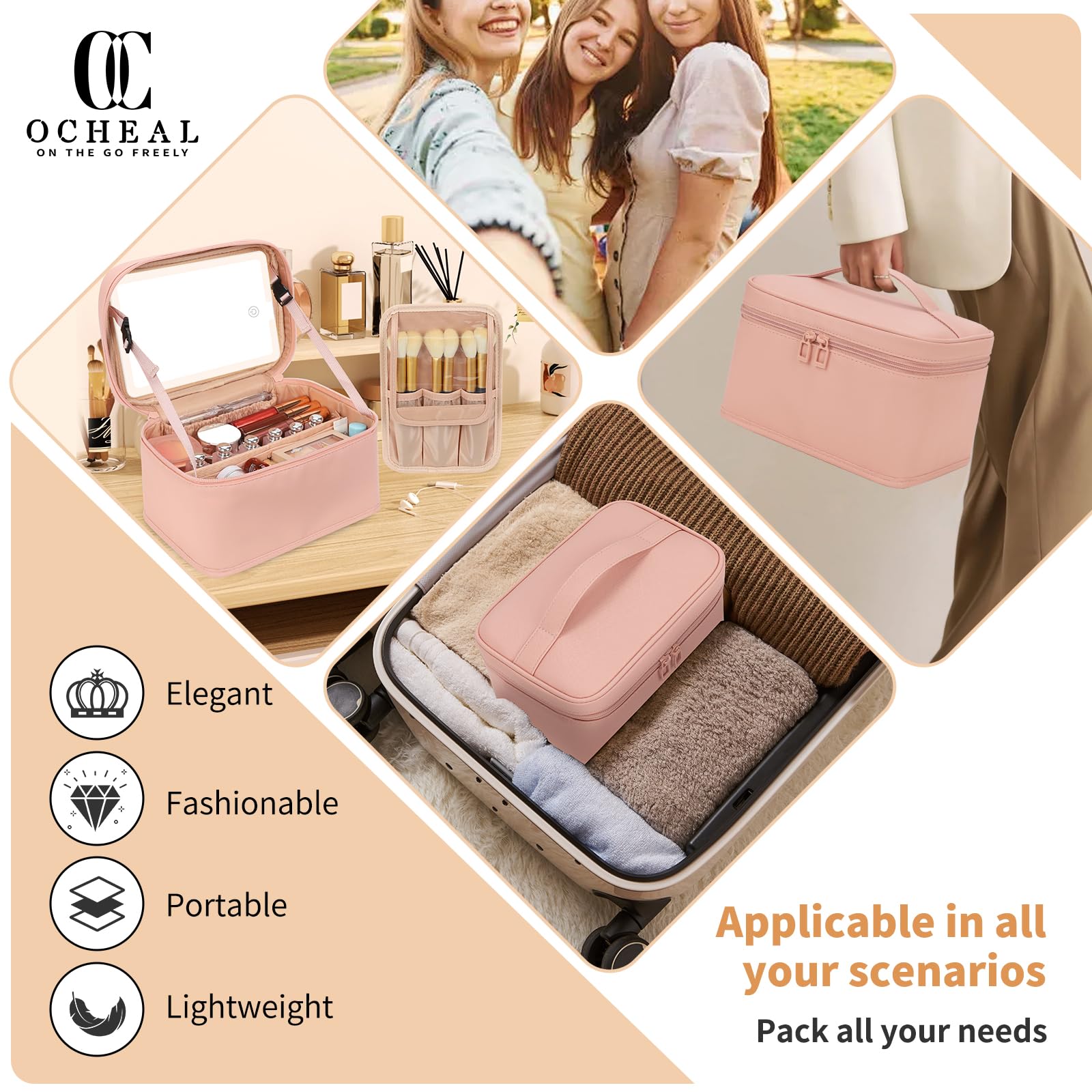 Makeup Bag, Portable Cosmetic Bag Black Make up Case Toiletry Bag | Large Capacity Travel Makeup Case Organizer for Women Toiletry Bag for Girls Traveling With Handle and Divider
